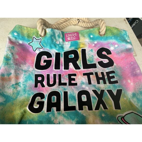 Limited Too "Girls Rule The Galaxy" Tie Dye Tote Bag 100% Cotton 14" Height - Picture 14 of 16